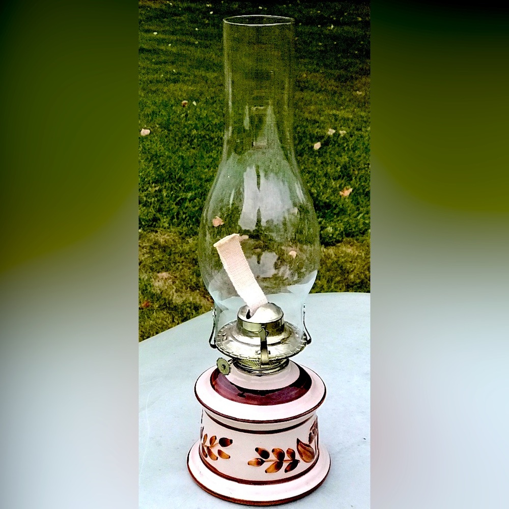 Vintage Unused LAMPLIGHT FARMS Glazed Ceramic Kerosene Oil Lantern Lamp